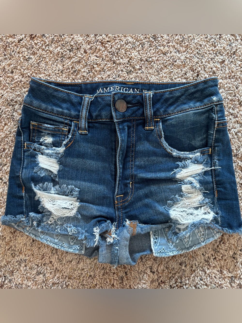 American Eagle Outfitters Distressed Dark Blue Women's Jean Shorts